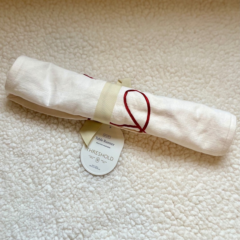 Threshold Love Embroidered Table Runner White Red Heart Valentine's Day Decor